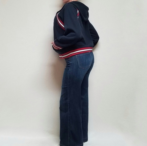 VINTAGE 90s Anne Klein Red White Blue Striped Knit Boxy Cut Full-zip Hoodie XL - Picture 3 of 15